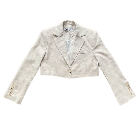 NEW Zara Limited Edition Linen Cropped Tweed Blazer Jacket, blogger Fav - Picture 14 of 16